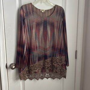 ONE WORLD Black Tunic with Asymmetrical Embellished Hem